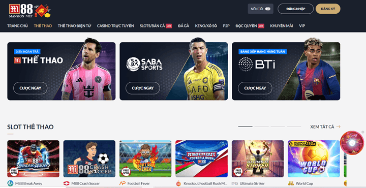Kho game M88 gồm thể thao, casino, slot và esports
